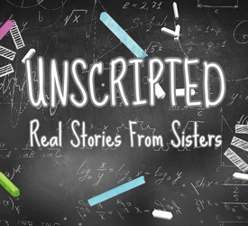 The SSNDCP Unscripted title graphic, set on a chalkboard and the subtitle 