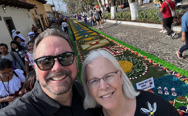 Tim Dewane and his wife Nancy at a Palm Sunday celebration in Guatemala.