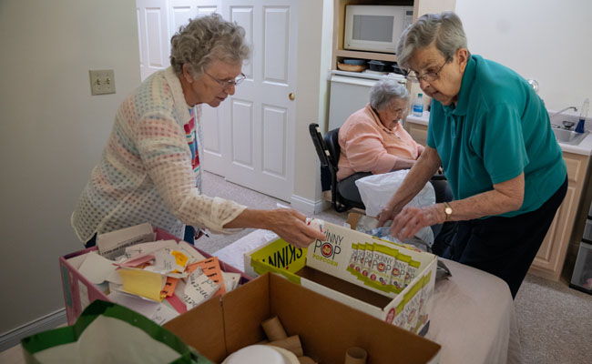 Sisters collect recyclable once a week at Sarah Community to live out their commitment to Laudato Si'.