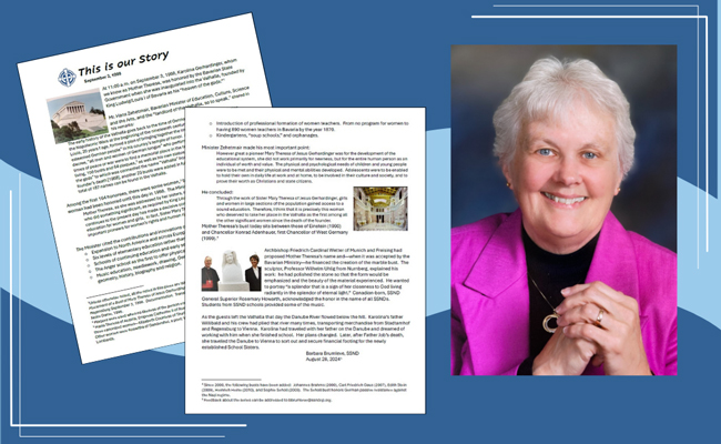 A graphic which includes a photo of Sister Barbara Brumleve alongside a copy of one of her This is Our Story articles