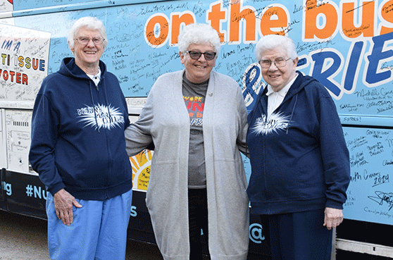 Image of Sister Barbara Pfarr during her trip with Nuns on the Bus.